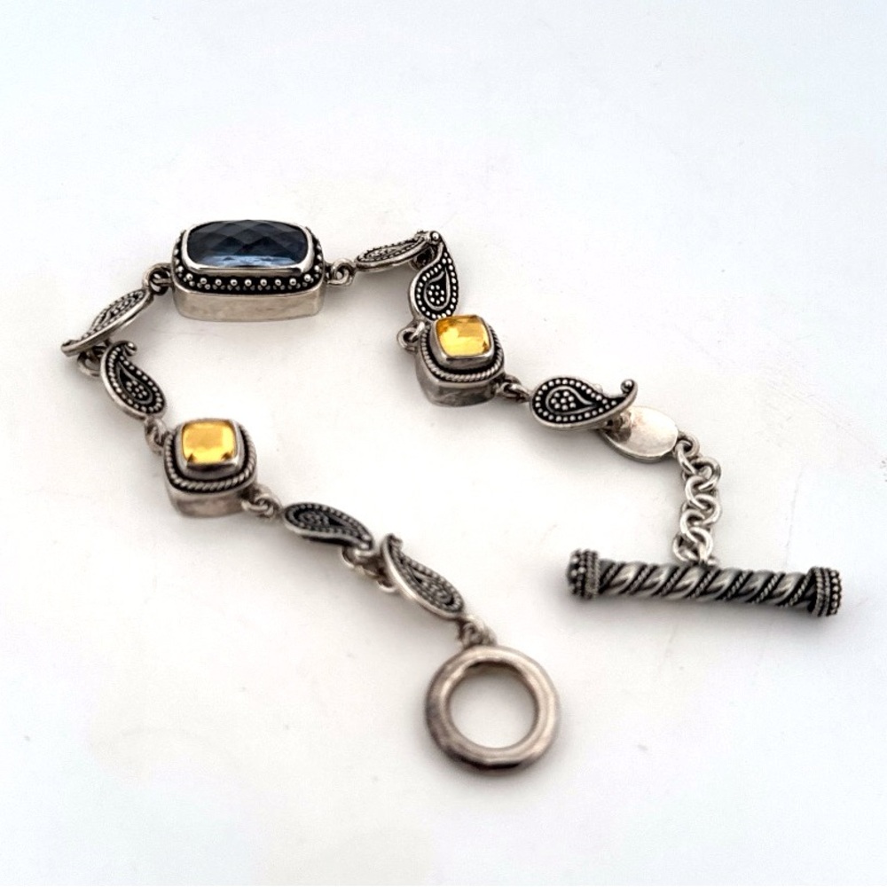 Lori Bonn Citrine and London Blue Topaz 925 Sterling Silver 7.5" Bracelet 19.5G